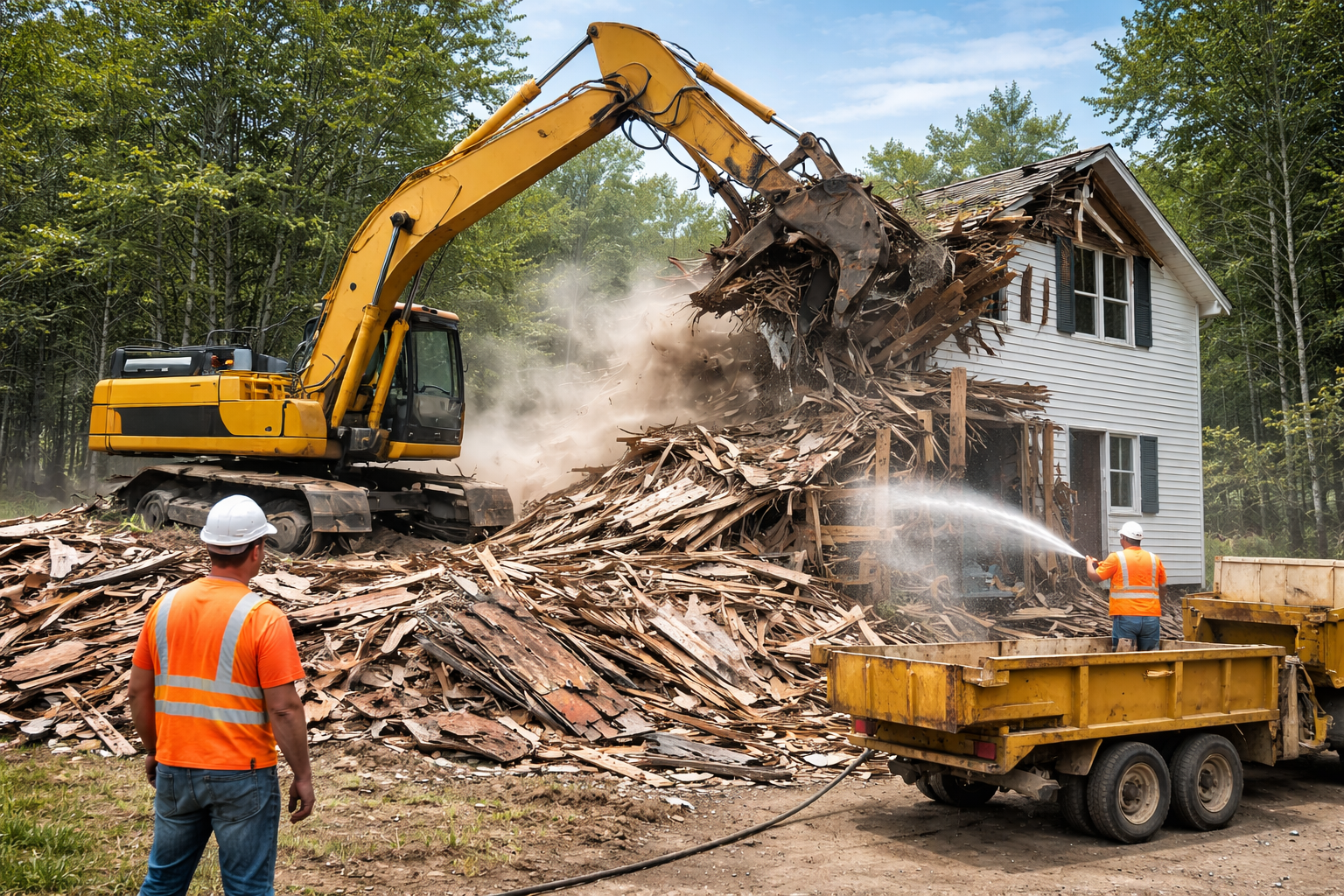 Demolition work in progress on a rural Southeast Alabama property
