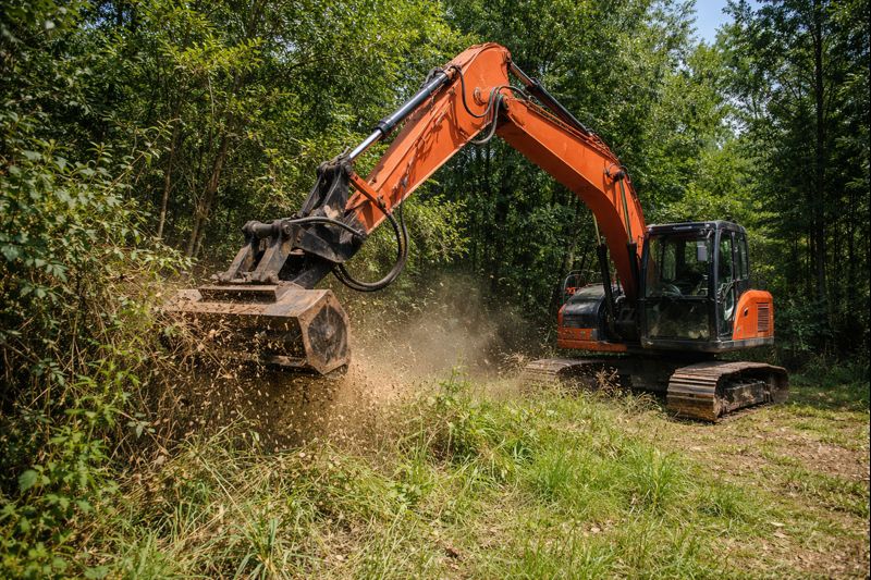 Brush cutting and land clearing work in progress on a rural Southeast Alabama property